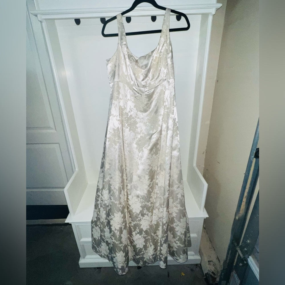 Scott McClintock Floral Satin White Gown